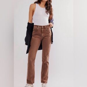 Free People Xena High Rise Slim Straight Jeans Size 30 x 31” Chocolate Mousse